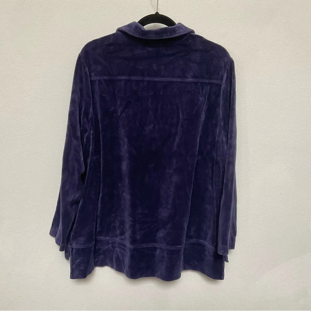 Zenergy by Chicos Purple Velour Quarter Zip Jacket Silver Zippers Size 3 XL/16